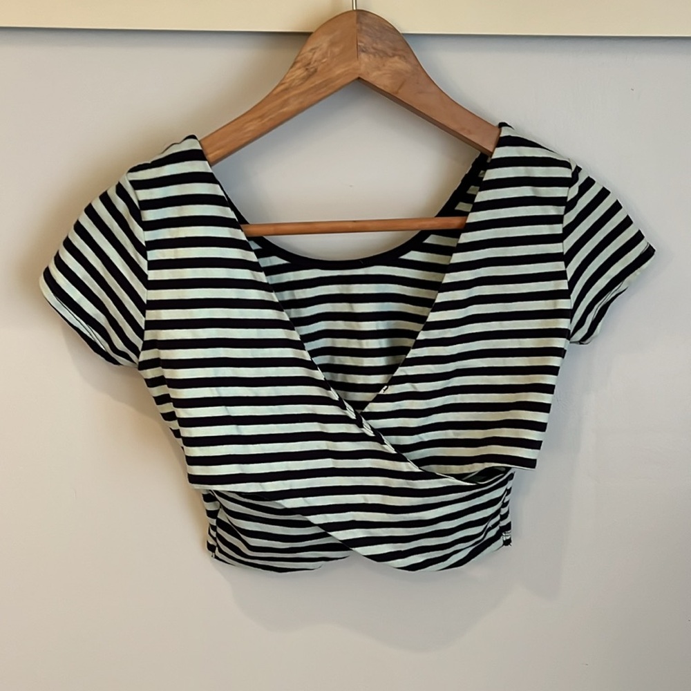 3/$10 Aqua and navy striped top